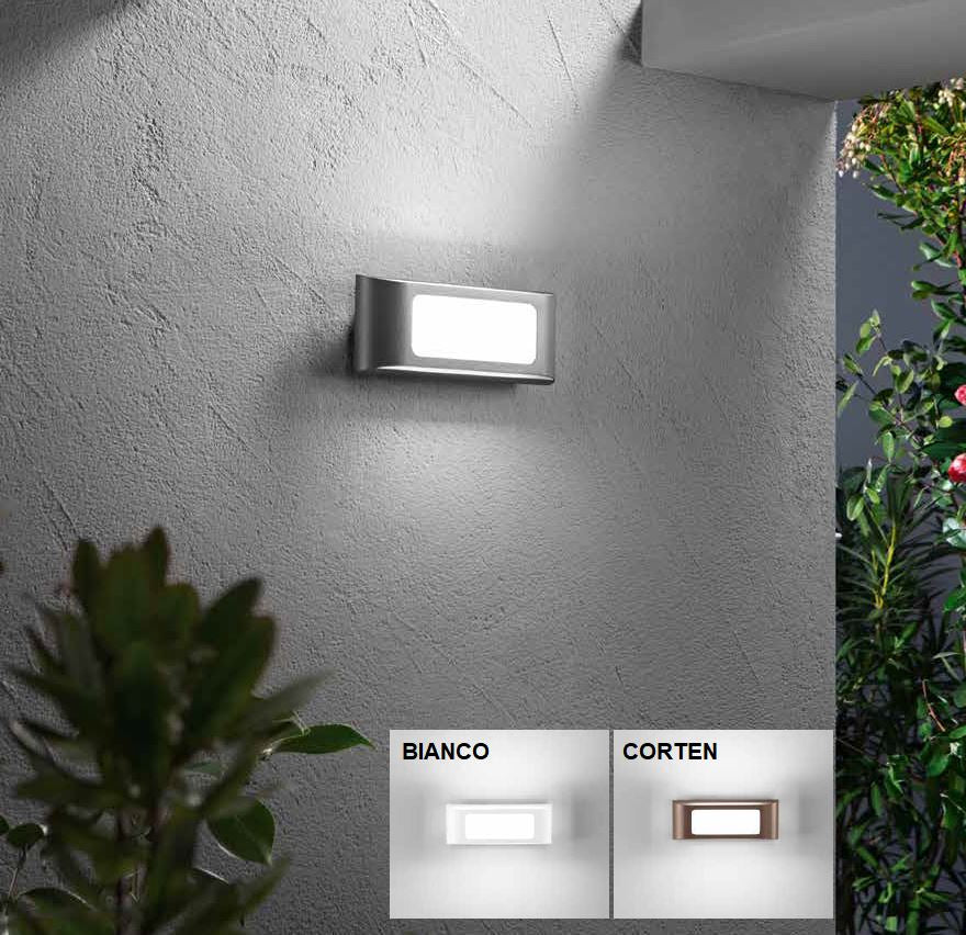 Applique LED alluminio biemissione ed emissione frontale IP65 bianco-antracite e corten 12W 580LM CCT Applique LED alluminio biemissione ed emissione frontale IP65 bianco-antracite e corten 12W 580LM CCT